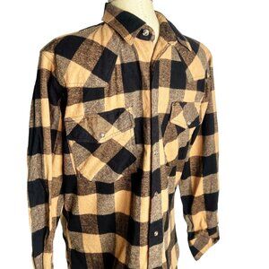 VTG Painted Mesa Shirt Mens Size M Brown Black Plaid Thick Flannel Pearl Snap